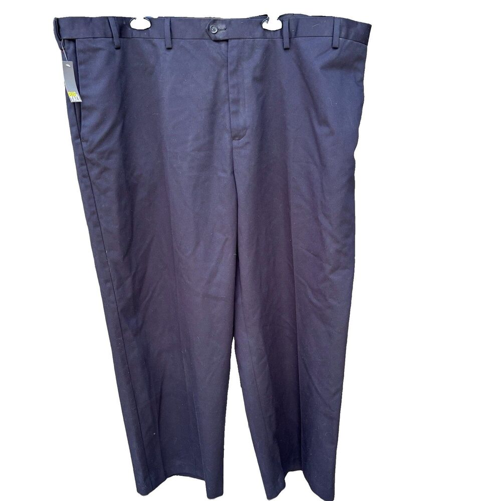 Croft & Barrow Men Dress Pants 50x30 Black(Caviar)Flat Front No Iron 100% Cotton
